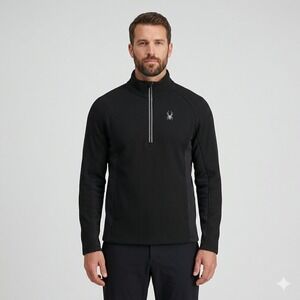 Spyder Mens Encore Half Zip Fleece Jacket Black Grey 199306 Size M